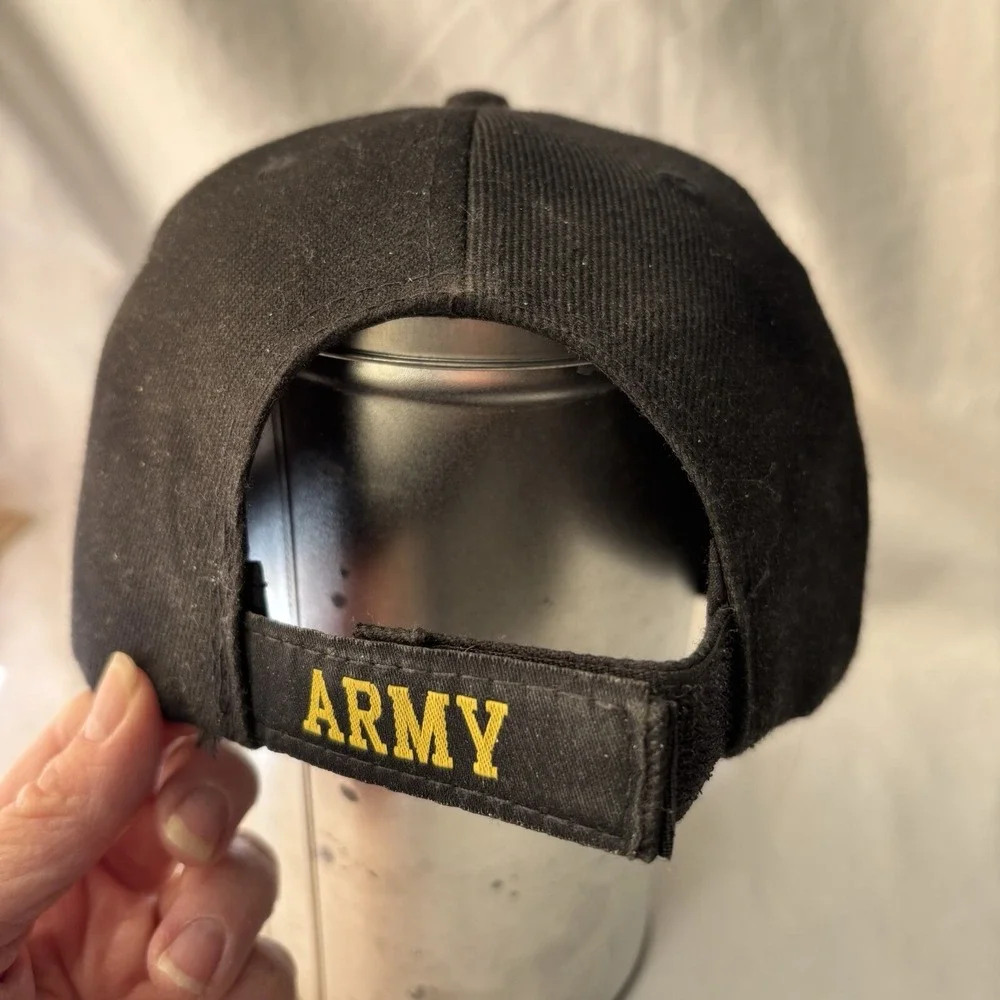 US Army Stitched Stars Hat Cap Hook Loop Back Black Silver Gold